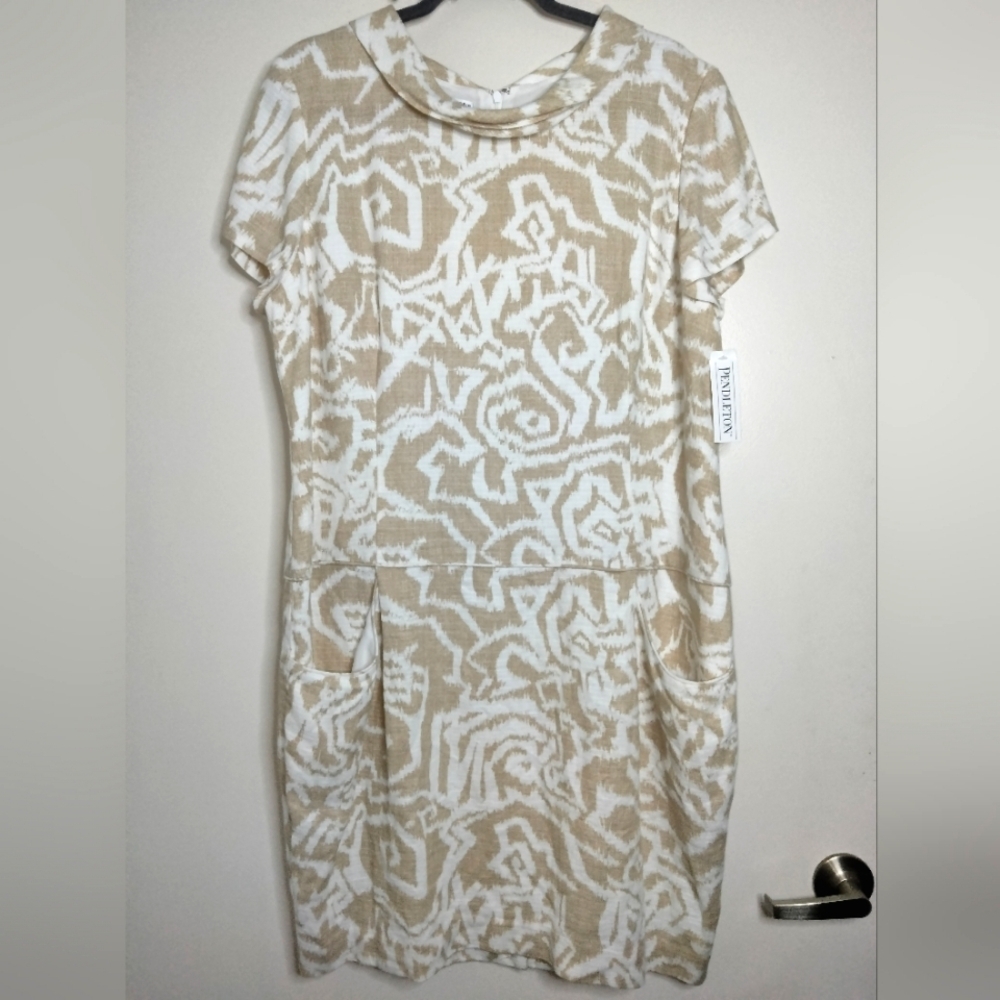 Pendleton (Size 18) Beige & White Slip Pocket Drop Waist Sheath Dress (NEW-NWT)